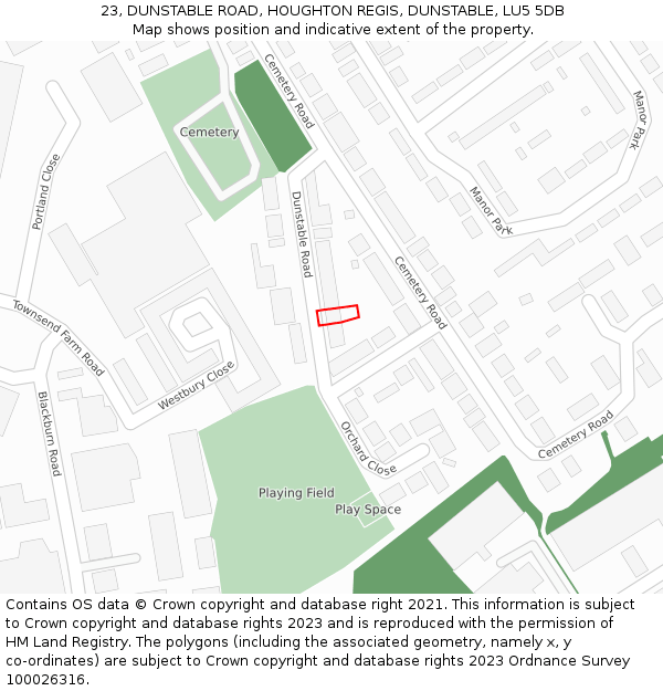 23, DUNSTABLE ROAD, HOUGHTON REGIS, DUNSTABLE, LU5 5DB: Location map and indicative extent of plot