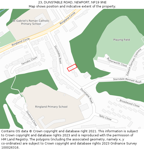 23, DUNSTABLE ROAD, NEWPORT, NP19 9NE: Location map and indicative extent of plot