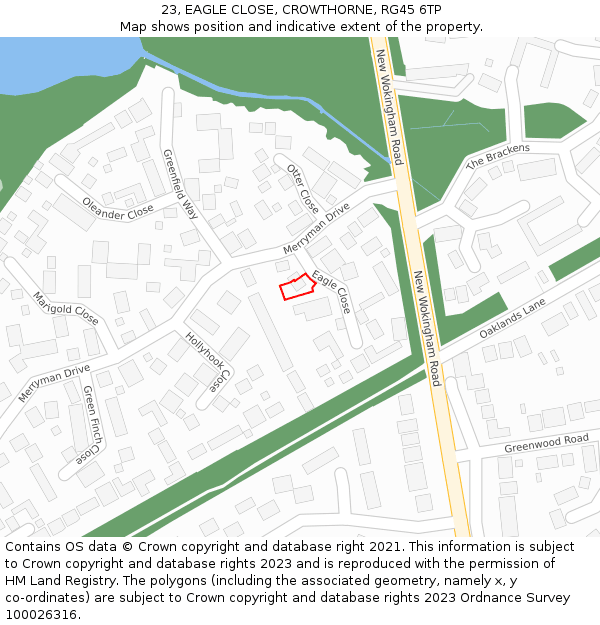 23, EAGLE CLOSE, CROWTHORNE, RG45 6TP: Location map and indicative extent of plot