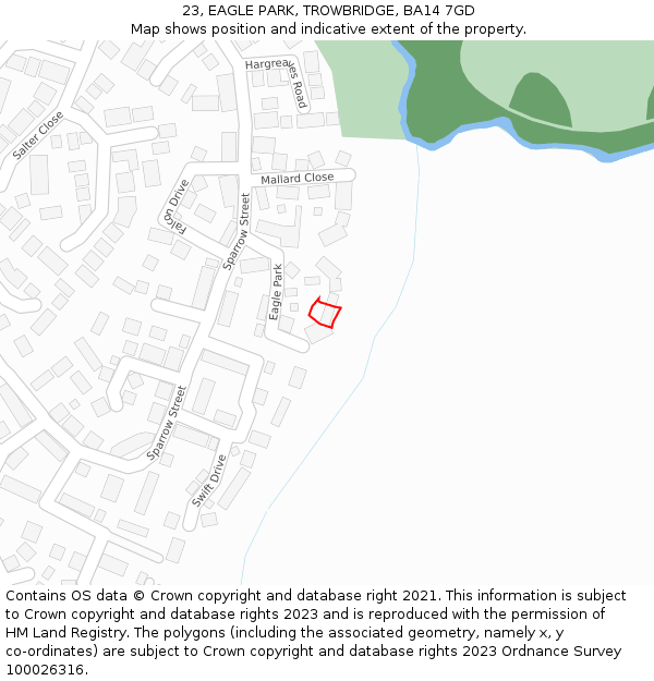 23, EAGLE PARK, TROWBRIDGE, BA14 7GD: Location map and indicative extent of plot