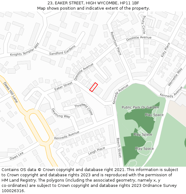 23, EAKER STREET, HIGH WYCOMBE, HP11 1BF: Location map and indicative extent of plot