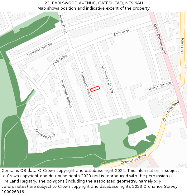 23, EARLSWOOD AVENUE, GATESHEAD, NE9 6AH: Location map and indicative extent of plot