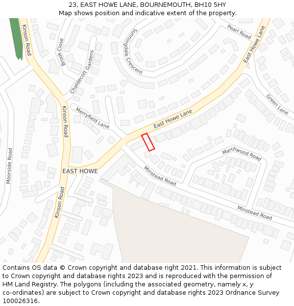 23, EAST HOWE LANE, BOURNEMOUTH, BH10 5HY: Location map and indicative extent of plot