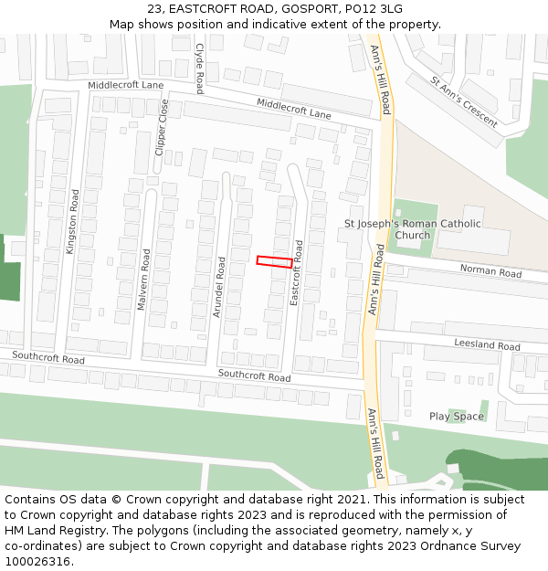 23, EASTCROFT ROAD, GOSPORT, PO12 3LG: Location map and indicative extent of plot