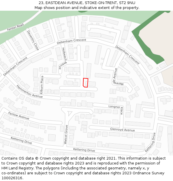 23, EASTDEAN AVENUE, STOKE-ON-TRENT, ST2 9NU: Location map and indicative extent of plot