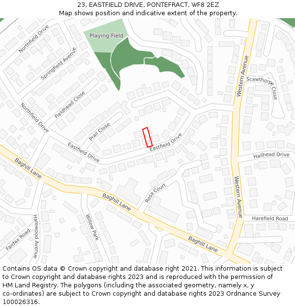 23, EASTFIELD DRIVE, PONTEFRACT, WF8 2EZ: Location map and indicative extent of plot