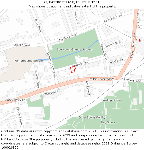 23, EASTPORT LANE, LEWES, BN7 1TL: Location map and indicative extent of plot