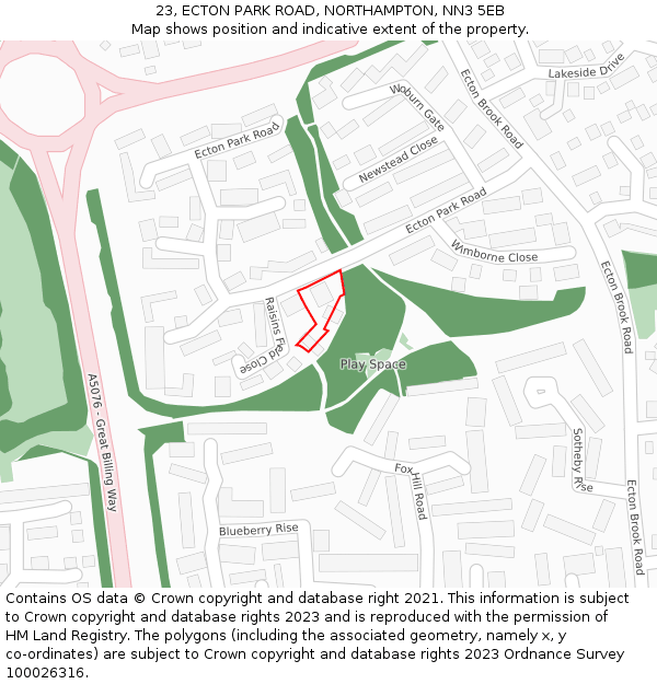 23, ECTON PARK ROAD, NORTHAMPTON, NN3 5EB: Location map and indicative extent of plot