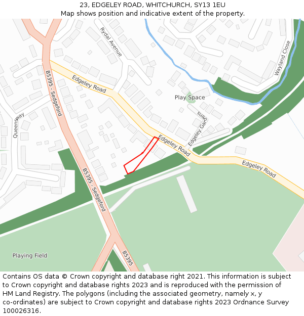 23, EDGELEY ROAD, WHITCHURCH, SY13 1EU: Location map and indicative extent of plot