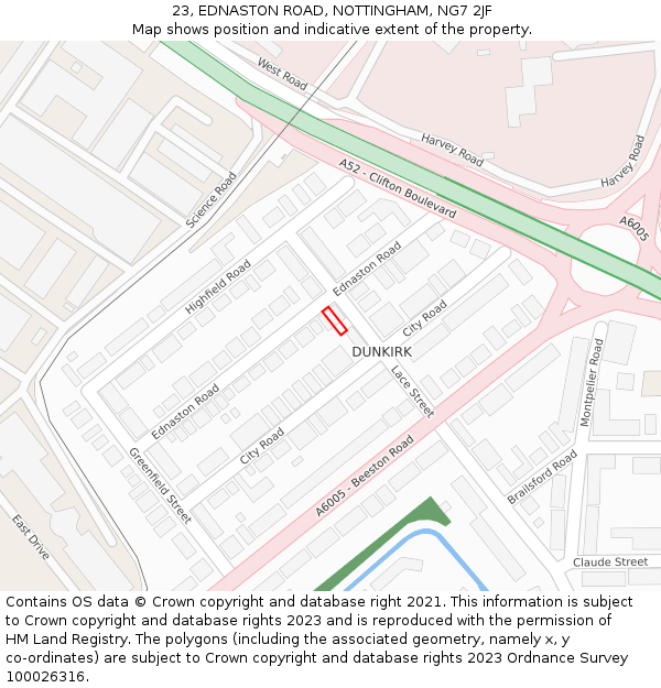 23, EDNASTON ROAD, NOTTINGHAM, NG7 2JF: Location map and indicative extent of plot