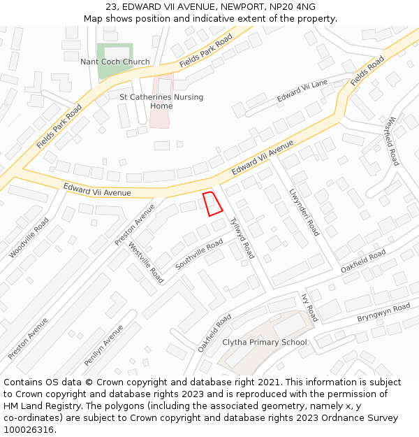 23, EDWARD VII AVENUE, NEWPORT, NP20 4NG: Location map and indicative extent of plot