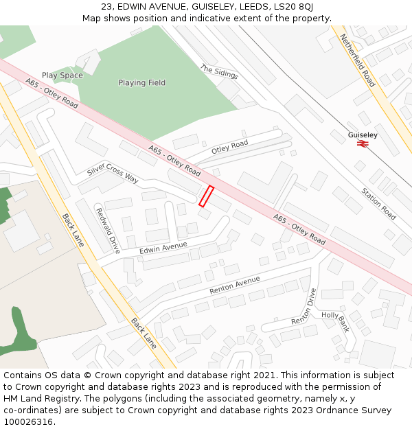 23, EDWIN AVENUE, GUISELEY, LEEDS, LS20 8QJ: Location map and indicative extent of plot