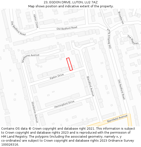 23, EGDON DRIVE, LUTON, LU2 7AZ: Location map and indicative extent of plot