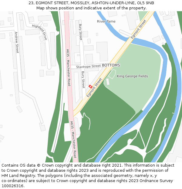 23, EGMONT STREET, MOSSLEY, ASHTON-UNDER-LYNE, OL5 9NB: Location map and indicative extent of plot