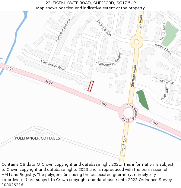 23, EISENHOWER ROAD, SHEFFORD, SG17 5UP: Location map and indicative extent of plot