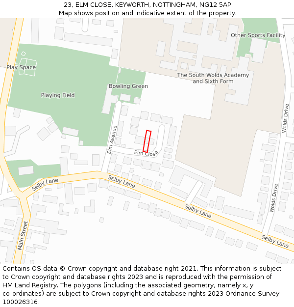 23, ELM CLOSE, KEYWORTH, NOTTINGHAM, NG12 5AP: Location map and indicative extent of plot