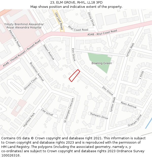 23, ELM GROVE, RHYL, LL18 3PD: Location map and indicative extent of plot