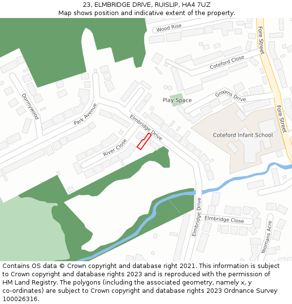 23, ELMBRIDGE DRIVE, RUISLIP, HA4 7UZ: Location map and indicative extent of plot