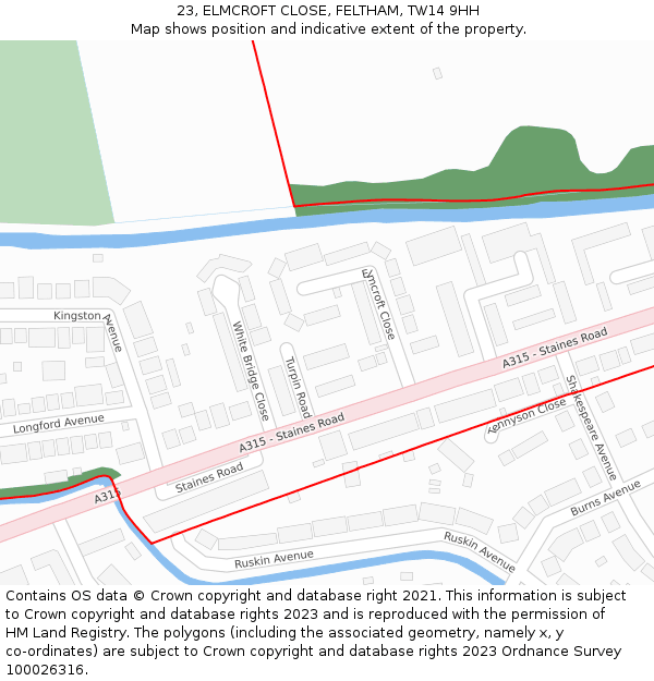 23, ELMCROFT CLOSE, FELTHAM, TW14 9HH: Location map and indicative extent of plot