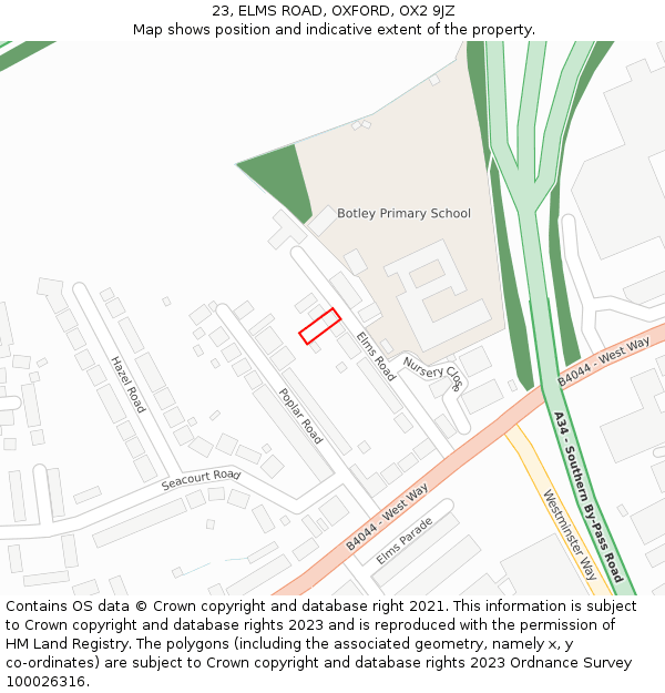 23, ELMS ROAD, OXFORD, OX2 9JZ: Location map and indicative extent of plot