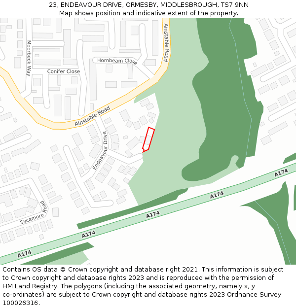 23, ENDEAVOUR DRIVE, ORMESBY, MIDDLESBROUGH, TS7 9NN: Location map and indicative extent of plot