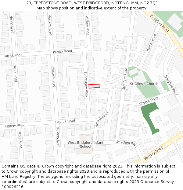 23, EPPERSTONE ROAD, WEST BRIDGFORD, NOTTINGHAM, NG2 7QF: Location map and indicative extent of plot