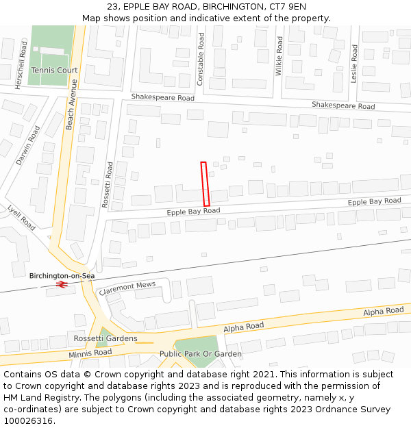 23, EPPLE BAY ROAD, BIRCHINGTON, CT7 9EN: Location map and indicative extent of plot