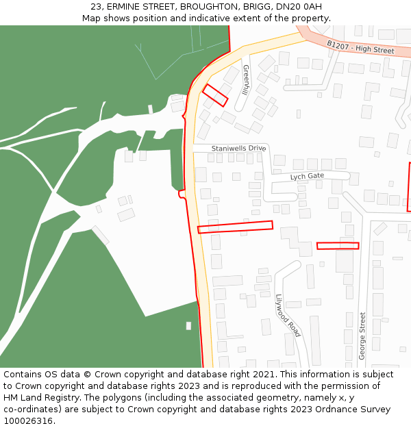 23, ERMINE STREET, BROUGHTON, BRIGG, DN20 0AH: Location map and indicative extent of plot