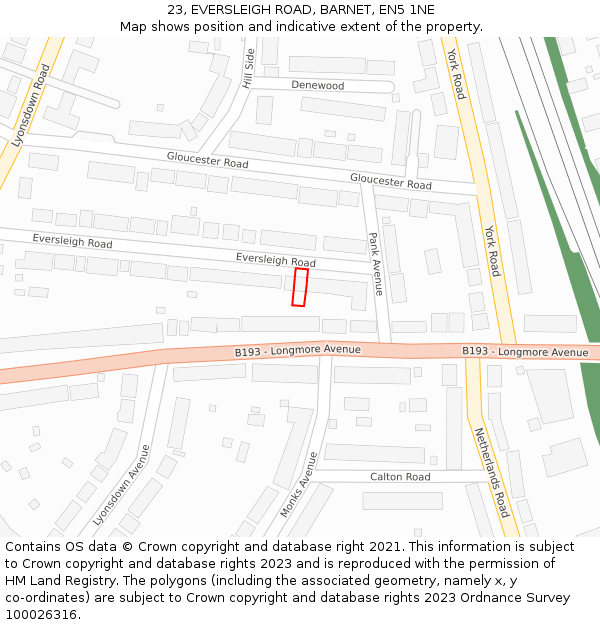 23, EVERSLEIGH ROAD, BARNET, EN5 1NE: Location map and indicative extent of plot