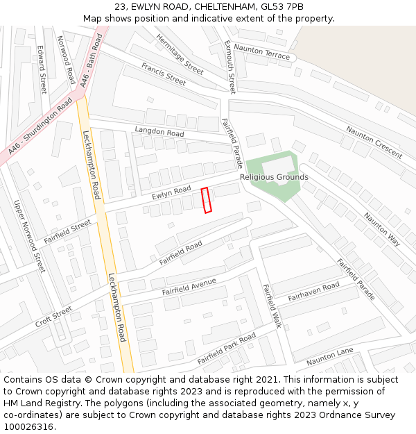 23, EWLYN ROAD, CHELTENHAM, GL53 7PB: Location map and indicative extent of plot