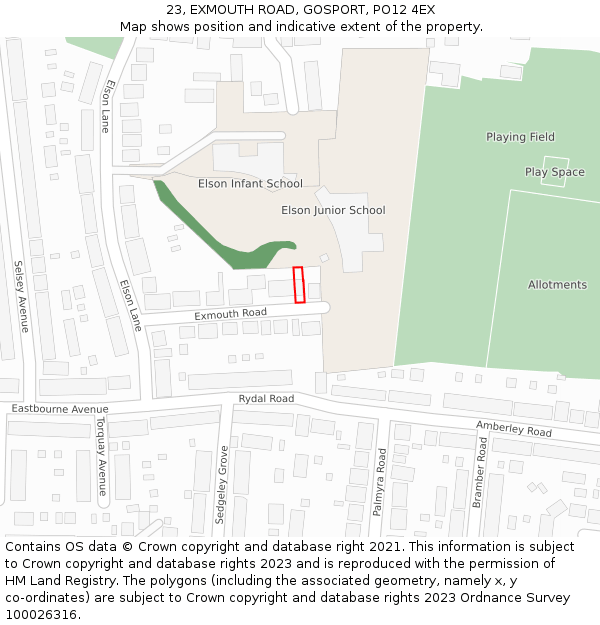 23, EXMOUTH ROAD, GOSPORT, PO12 4EX: Location map and indicative extent of plot