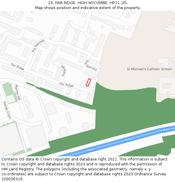 23, FAIR RIDGE, HIGH WYCOMBE, HP11 1PL: Location map and indicative extent of plot