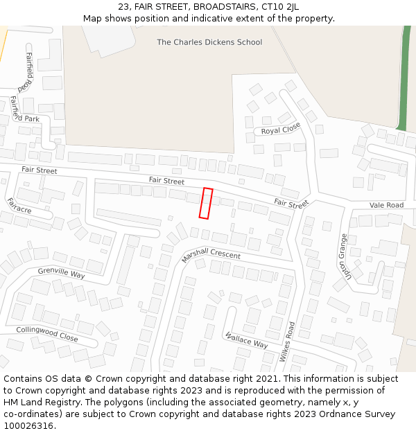 23, FAIR STREET, BROADSTAIRS, CT10 2JL: Location map and indicative extent of plot