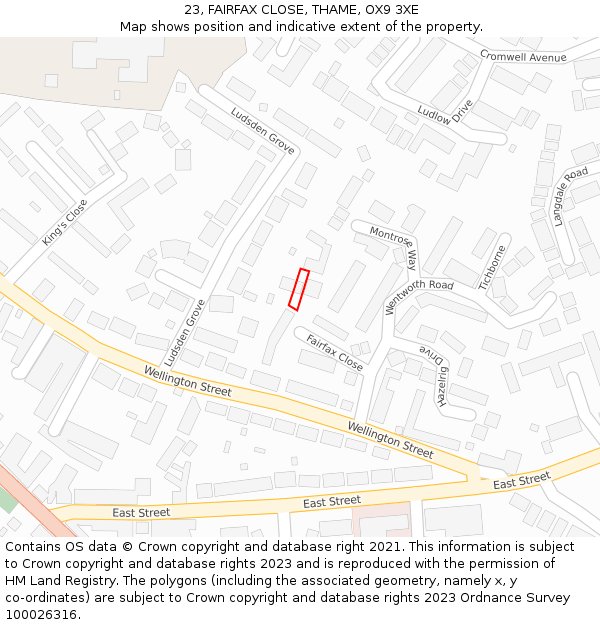 23, FAIRFAX CLOSE, THAME, OX9 3XE: Location map and indicative extent of plot