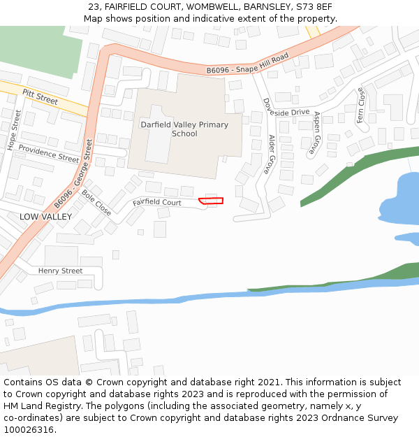 23, FAIRFIELD COURT, WOMBWELL, BARNSLEY, S73 8EF: Location map and indicative extent of plot