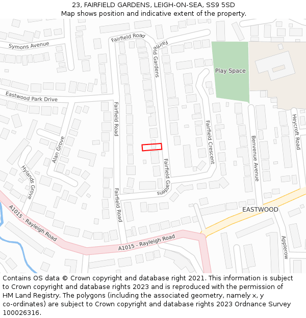 23, FAIRFIELD GARDENS, LEIGH-ON-SEA, SS9 5SD: Location map and indicative extent of plot