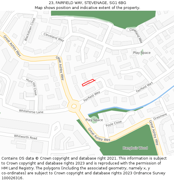 23, FAIRFIELD WAY, STEVENAGE, SG1 6BG: Location map and indicative extent of plot