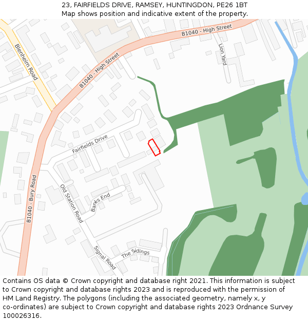 23, FAIRFIELDS DRIVE, RAMSEY, HUNTINGDON, PE26 1BT: Location map and indicative extent of plot