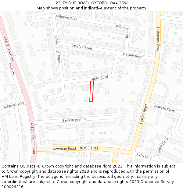 23, FAIRLIE ROAD, OXFORD, OX4 3SW: Location map and indicative extent of plot