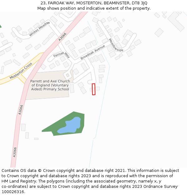 23, FAIROAK WAY, MOSTERTON, BEAMINSTER, DT8 3JQ: Location map and indicative extent of plot