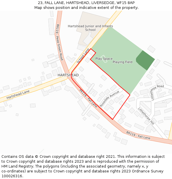 23, FALL LANE, HARTSHEAD, LIVERSEDGE, WF15 8AP: Location map and indicative extent of plot
