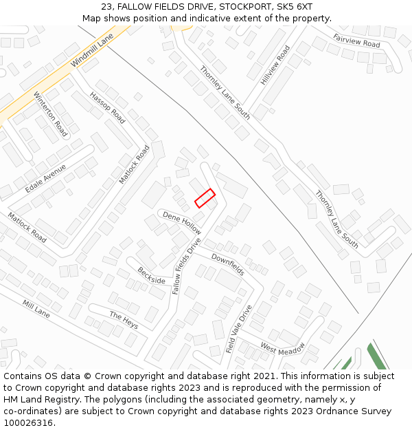 23, FALLOW FIELDS DRIVE, STOCKPORT, SK5 6XT: Location map and indicative extent of plot