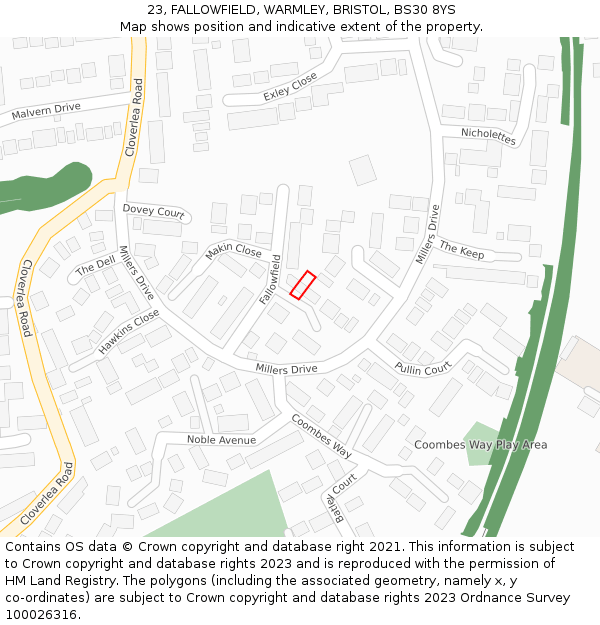 23, FALLOWFIELD, WARMLEY, BRISTOL, BS30 8YS: Location map and indicative extent of plot