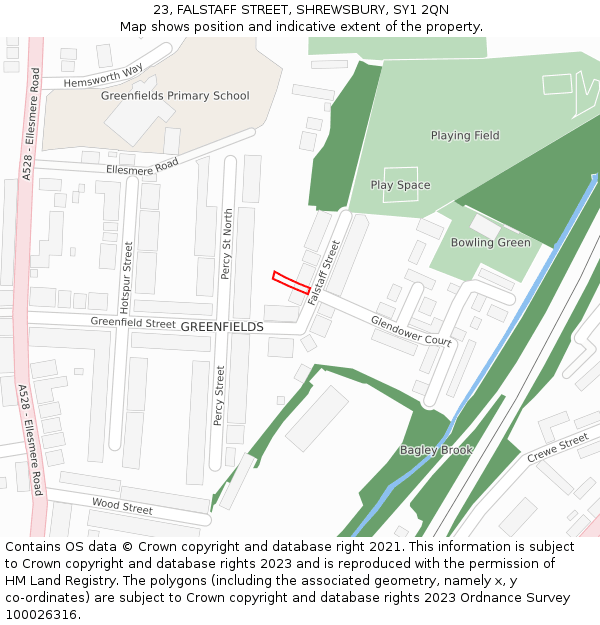 23, FALSTAFF STREET, SHREWSBURY, SY1 2QN: Location map and indicative extent of plot