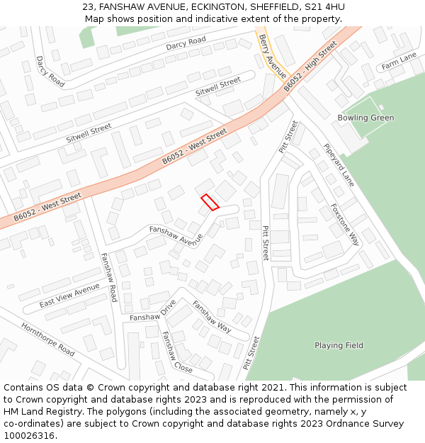 23, FANSHAW AVENUE, ECKINGTON, SHEFFIELD, S21 4HU: Location map and indicative extent of plot