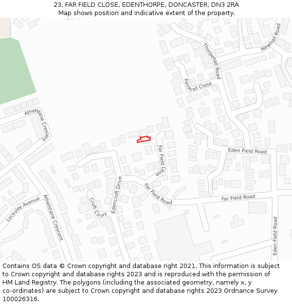 23, FAR FIELD CLOSE, EDENTHORPE, DONCASTER, DN3 2RA: Location map and indicative extent of plot