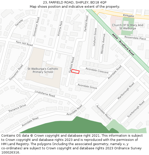 23, FARFIELD ROAD, SHIPLEY, BD18 4QP: Location map and indicative extent of plot