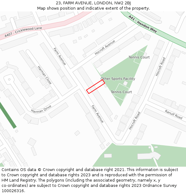 23, FARM AVENUE, LONDON, NW2 2BJ: Location map and indicative extent of plot