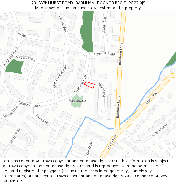 23, FARNHURST ROAD, BARNHAM, BOGNOR REGIS, PO22 0JS: Location map and indicative extent of plot