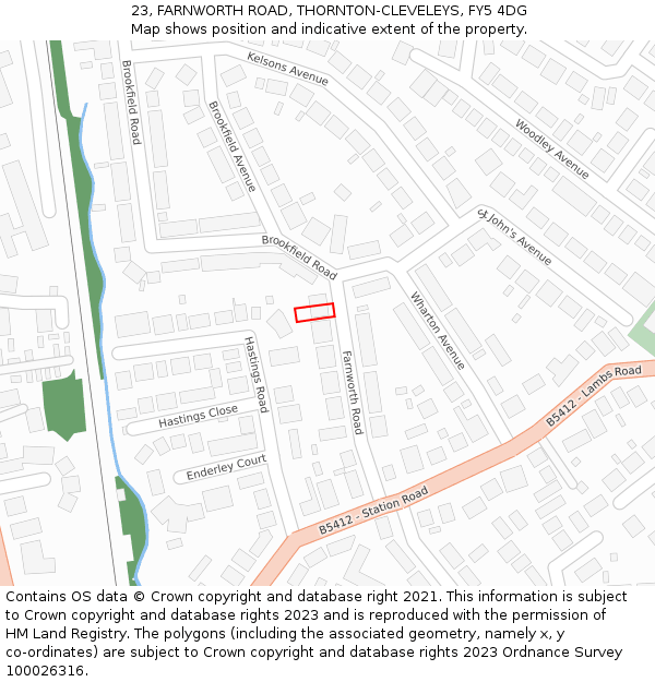 23, FARNWORTH ROAD, THORNTON-CLEVELEYS, FY5 4DG: Location map and indicative extent of plot